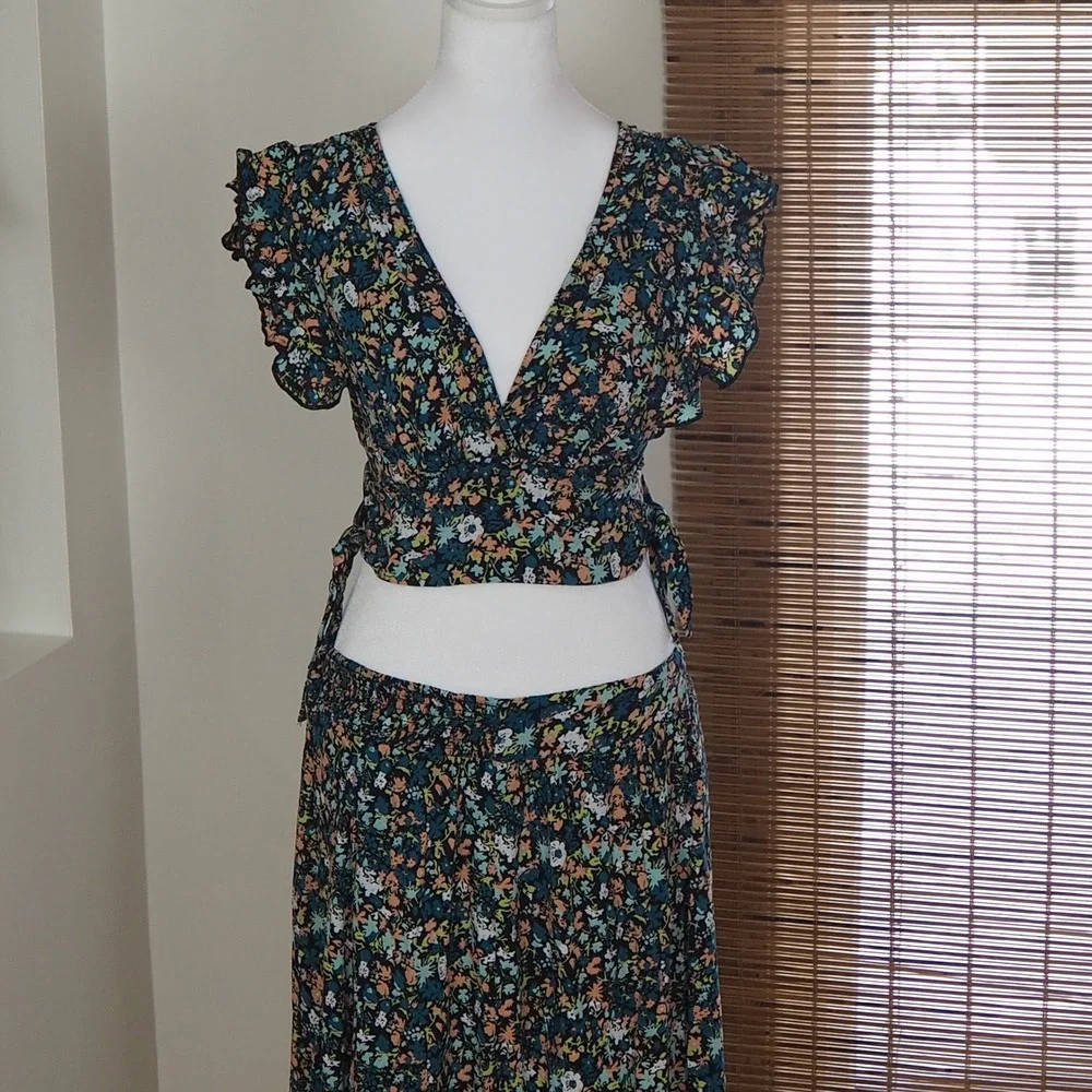 Free People Pretty Dayz 2‎ Pc Maxi Skirt Set XS Dainty Floral Boho Festival